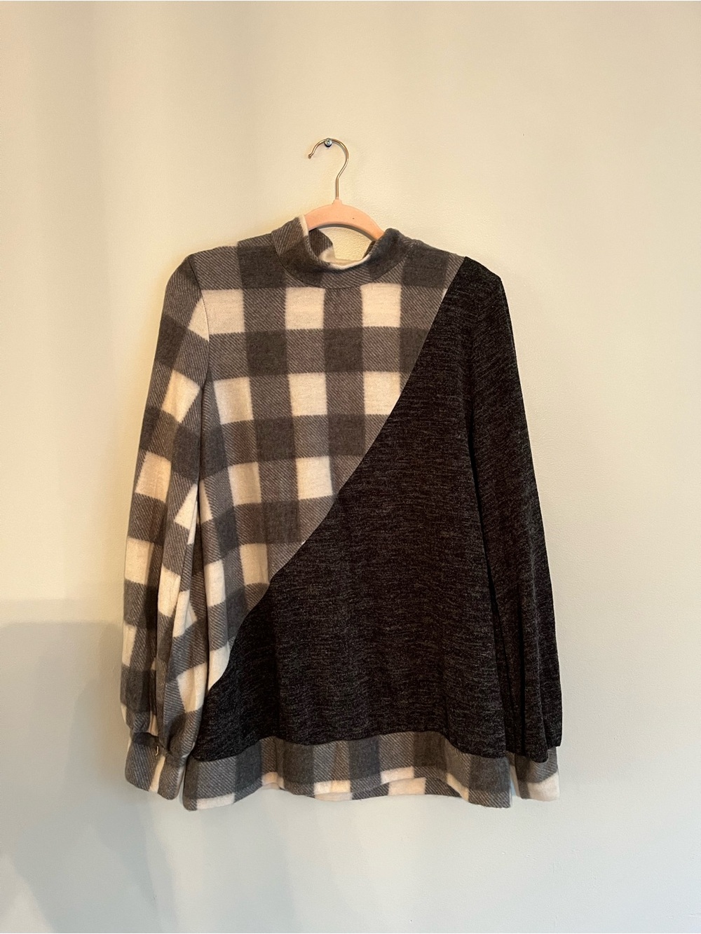 Celeste Black and Cream Plaid Patchwork Pullover